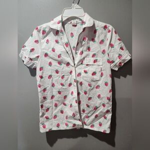 J. Crew White Shirt with Red Strawberry Print